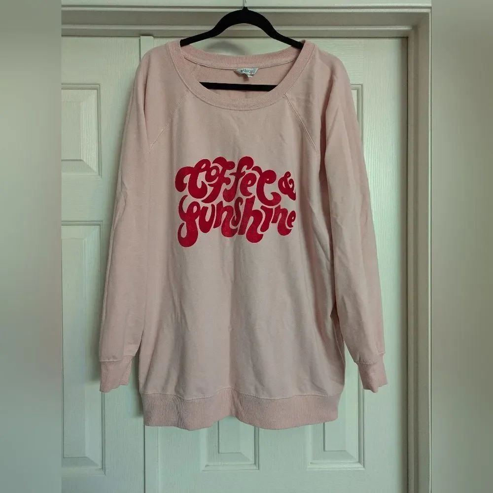 Wildfox Coffee & Sunshine Pink French Terry Crewneck Graphic Sweatshirt Size XL